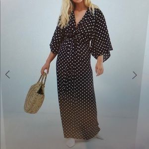 Blue and white polka dot maxi dress